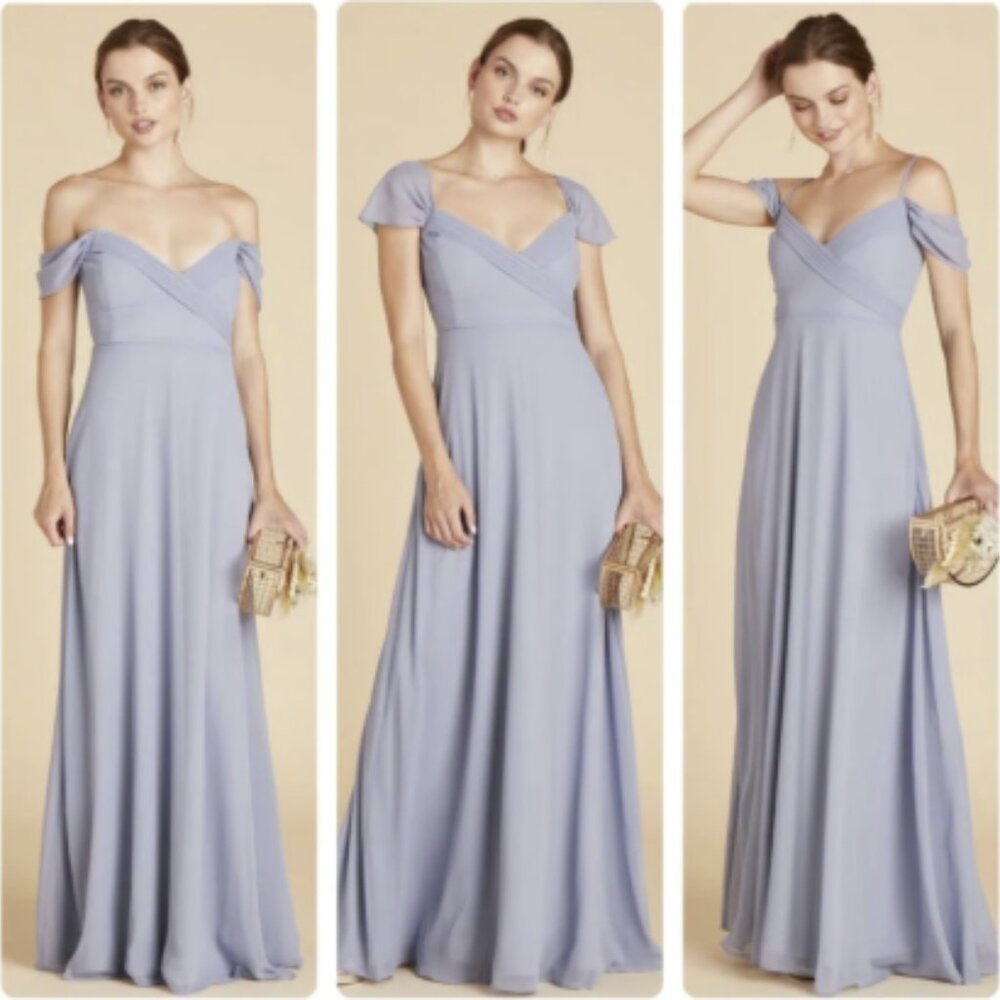 Birdy Grey Dusty Blue Chiffon Off-Shoulder Bridesmaid Dress